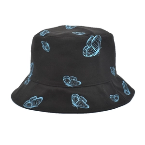 Bob réversible noir avec motifs imprimés papillons bleu clair pour femmes et hommes