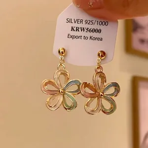 Elegant gold-plated 925 silver stud earrings with multi-color floral enamel petals