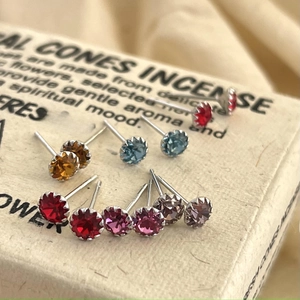 S925 sterling silver birthstone stud earrings set featuring colorful crystal stones