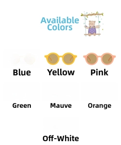 Detailed close-up showing seven colors of matte round frame retro UV sunglasses for children