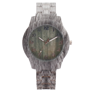 Fashion women's watch with unique grey wood grain texture case and deep green dial