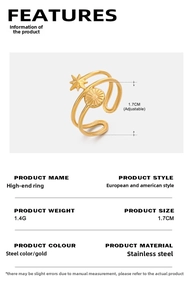 Detailed view of 18K gold stainless steel star ring with 1.4g weight and size parameters