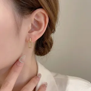 Minimalist double rectangular geometric earrings in gold plated finish for women