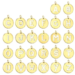 Round Alphabet Letter Charms Stainless Steel 14K Gold Plated Hollow Out Pendant DIY Jewelry Making For Women Fashion