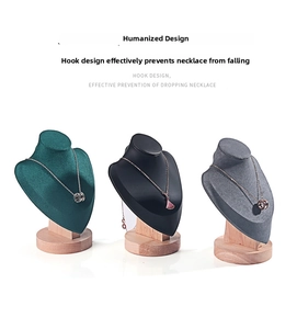Necklace display mannequins in velvet and leather textures with non-slip wooden base