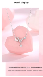 Macro detail of S925 sterling silver star pendant necklace with shimmering cubic zirconia