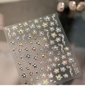 Detail of floral nail sticker TL-359 with silver swirls and colorful 3D flower designs