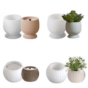 Silicone Molds For DIY Candle Cup Flower Pot Round Striped Plaster Casting Resin Desktop Decor Handicraft