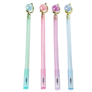 Set of 4 globe-topped glitter neutral pens in green, pink, purple, and blue colors