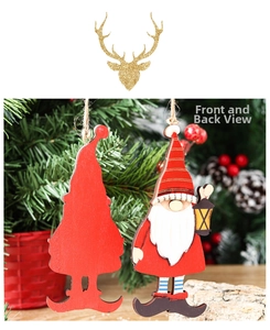 Detailed front and back view of wooden Christmas gnome ornament on festive background