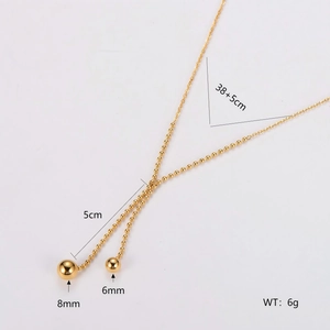 Minimalist gold beaded necklace sweater chain featuring 8mm and 6mm gold beads