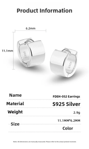 Detailed view of S925 sterling silver hoop earrings with size 11.1mm by 6.2mm and 2.9g weight