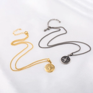 Collier unisexe en acier inoxydable avec pendentif octagramme en or et argent