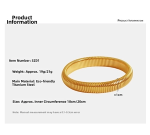 Detail of 10mm gold titanium steel elastic bracelet with textured dragon scale stripe
