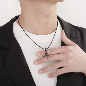 Hip-hop style stainless steel necklace featuring a 3D Chinese zodiac Ox pendant in black