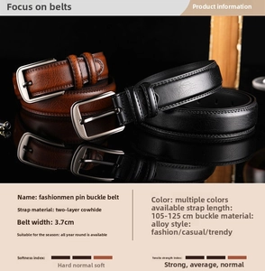 Detail of genuine leather men's belt with silver alloy pin buckle and lychee texture