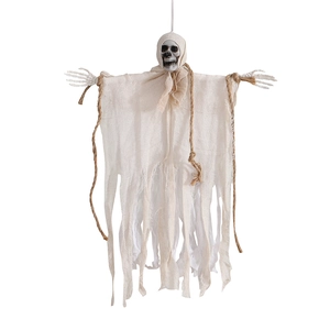Hanging Halloween ghost decoration with skull head and white gauze for yard party decor