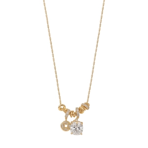 Elegant 18k gold plated necklace with square zircon and coin pendant on white background