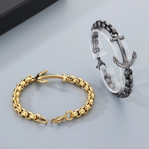 Men's titanium steel anchor bracelets in gold and silver finish with lobster clasp