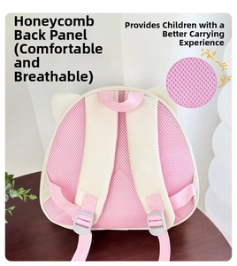 Detailed view of breathable honeycomb mesh back and adjustable straps on children's backpack