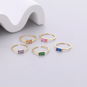 S925 silver vintage gold rings set with colorful rectangular gemstones for women