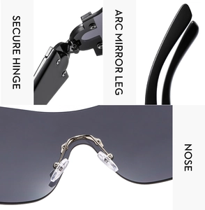Detail view of Y2K sunglasses showing reinforced metal hinge and adjustable nose pads