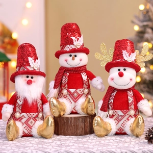Dreiteiliges Weihnachtsfiguren-Set mit roten Pailletten für die festliche Tischdeko