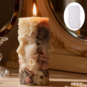 Moule à bougie parfumée avec relief visage et fleurs pour décoration d'intérieur DIY