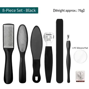 8-piece black pedicure set with stainless steel foot file and callus remover tools