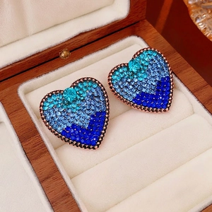 Heart Stud Earrings With Gradient Rhinestone Alloy And 925 Sterling Silver Earring Post Vintage Palace Luxury For Women