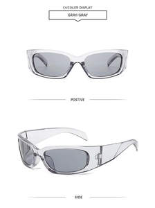 Détails macro de lunettes de soleil de sport futuristes gris transparent avec verres gris