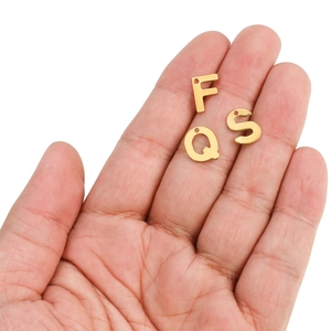 Polished 11mm golden stainless steel alphabet pendants F, Q, and S for DIY jewelry making