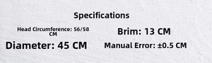 Detailed size specifications for the embroidered straw sun hat showing dimensions and fit