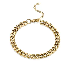 18K gold plated stainless steel Cuban link bracelet with lobster clasp and extension chain