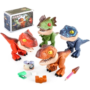 5-in-1 dinosaur stationery set for kids with mini stapler, pencil, and tape in various colors