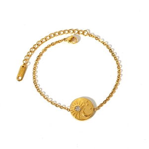 18K gold plated stainless steel necklace with sun and moon relief pendant and diamonds