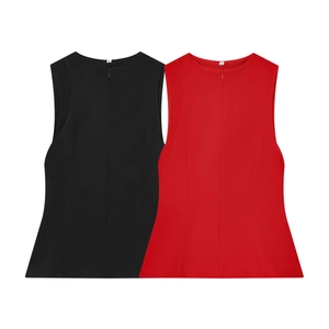 Haut Sans Manches Pour Femmes Col Rond Fermeture Éclair Coupe Slim Polyester Décontracté Streetwear Débardeur Gilet