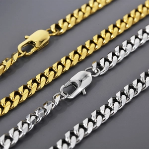 Men hip hop stainless steel necklace set in gold and silver finish with lobster clasp