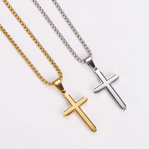 Colliers avec pendentif croix en acier inoxydable or et argent avec chaîne maille vénitienne