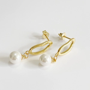 Irregular Geometric Shell Artificial Pearl Drop Earrings S925 Sterling Silver Gold Plated Minimalist Elegant Jewelry For Women