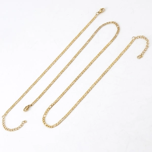Stainless Steel Figaro Chain Necklace Bracelet Gold Plated Flat Link Minimalist Fashion Jewelry For Men Women