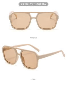 Detail view showing C9 light tea lenses and cream double bridge pilot frame design