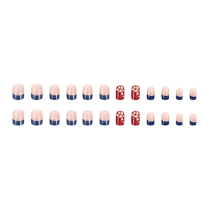 Glitzernde rot-blaue Kunstnägel mit weißen Sternen im 24-teiligen French Square Set