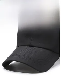 Detailed view of black sport baseball cap showing curved brim and 3D embroidered lettering