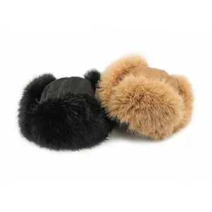 Thick winter ushanka trapper hats in black and khaki with warm faux fur ear flaps