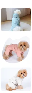 Close-up of three colors of padded dog coats featuring back-mounted leash rings