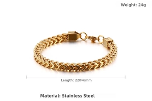 Detailed view of 220mm gold stainless steel braided chain bracelet with lobster clasp