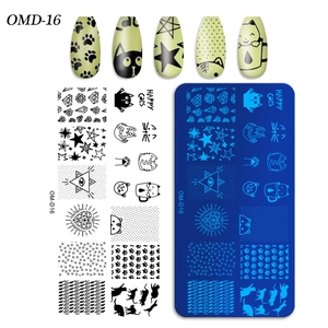 Rectangle nail stamping plate with cartoon cat patterns and star motifs for nail art