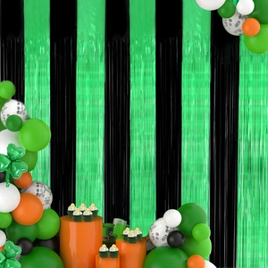 Foil Fringe Curtain Green Black Striped Metallic Tinsel St Patricks Day Halloween Party Backdrop Self Adhesive Decor