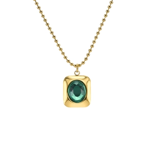 Luxurious gold necklace with an emerald green oval zircon pendant on a bead chain